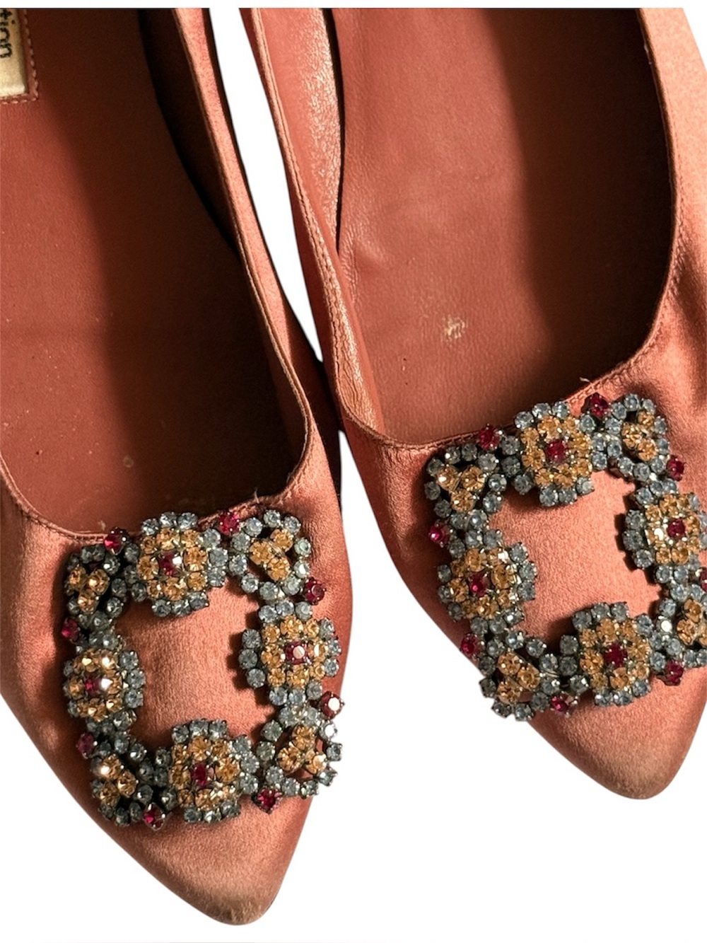 StudioLee pink  Satin Crystal Embellished Pointed Flats